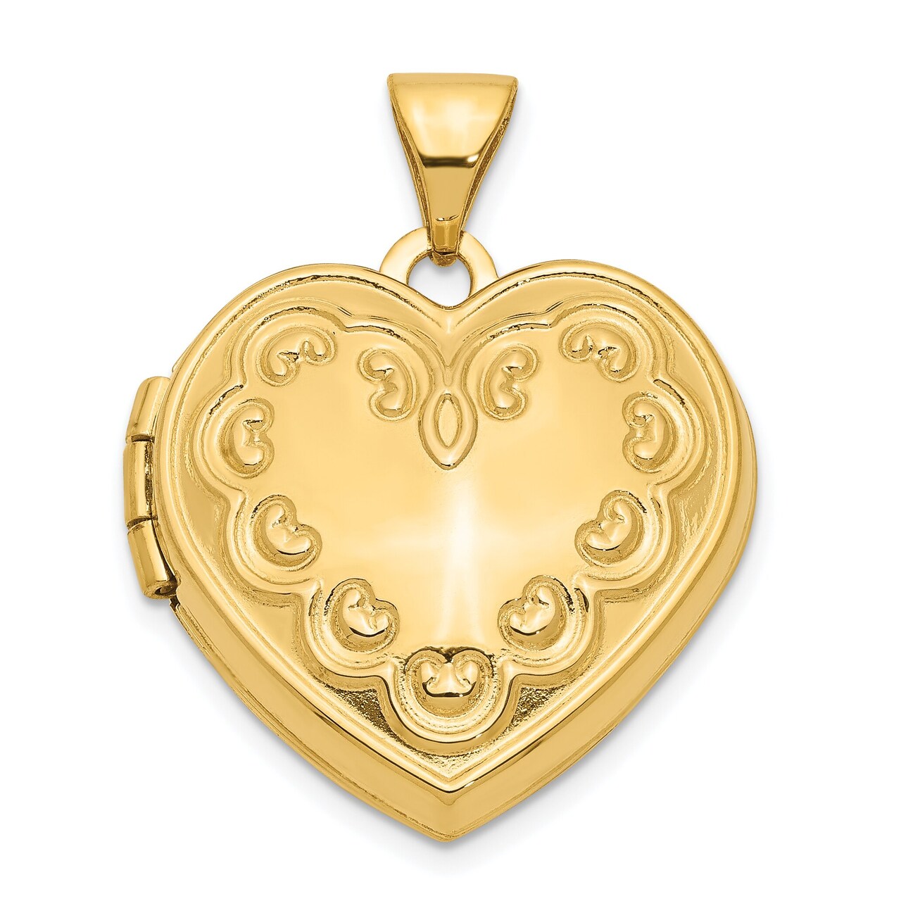 14K Yellow Gold Domed Heart Locket Pendant Jewelry 22.8mm x 18.1mm